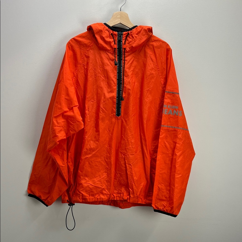 Vintage Calvin Klein Jeans 90s Windbreaker Anorak Parka Orange Nylon Mens Large